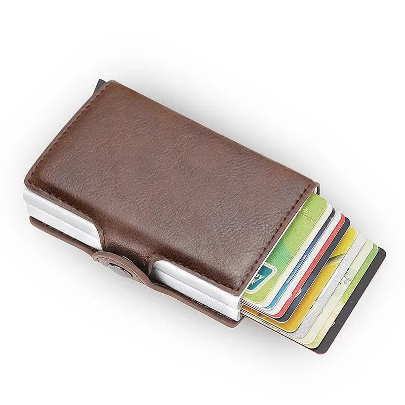 Antitheft Rfid Credit Card Holder Wallets Men Leather Aluminum Box Metal Male Purse Bag Small Cardholder Case Minimalist Wallet
