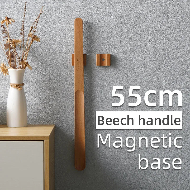 55CM wooden long handle Magnetic shoehorn long shoe spoon Horn for shoes Wear Shoe Easier Support for customized Logo