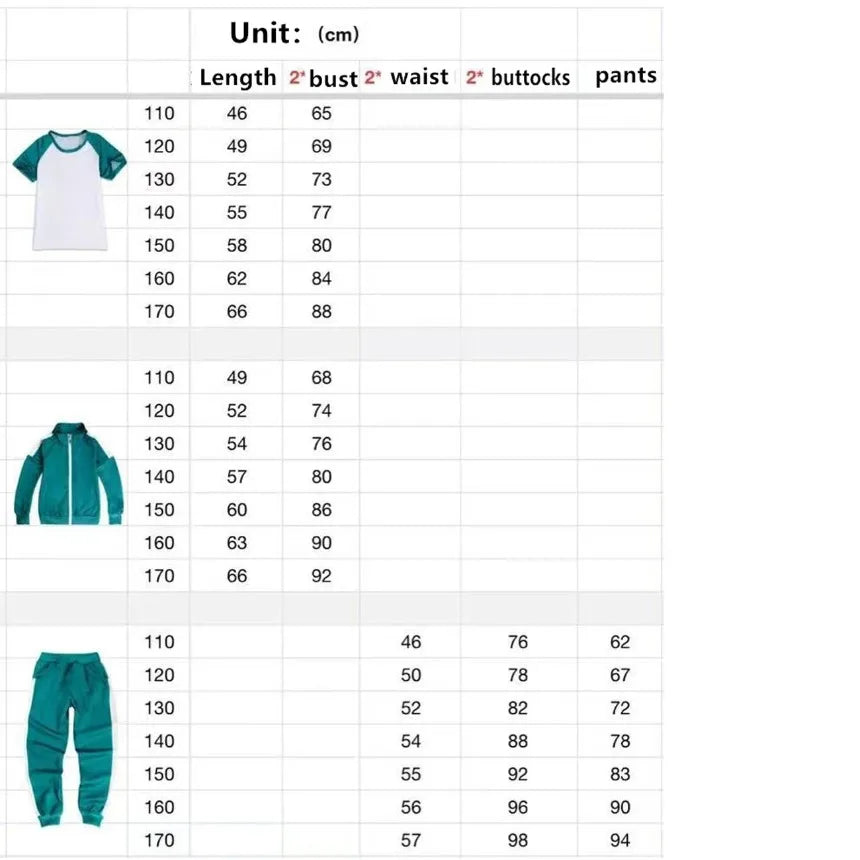 Kids Calamari Games Cosplay Costume Korea Boys Girls Green Sports Sweatshirt 456 230 for Team Halloween Carnival program Clothes