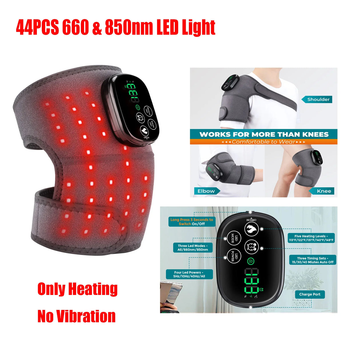 660 and 850nm Multifunctional LED Light Devices Knee Pad Brace 3 In 1 Heating Shoulder Elbow Joint Thermal Belts Pads