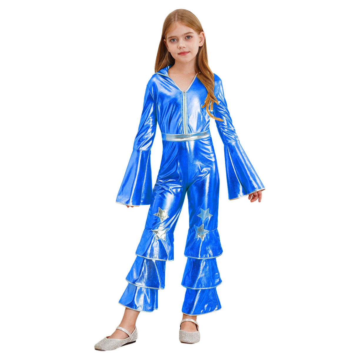 Girls Hippie Costume Cosplay Vintage 60s 70s Disco Stage Performance Dancing Jumpsuit Carnival Shiny Singer Hippies Costumes