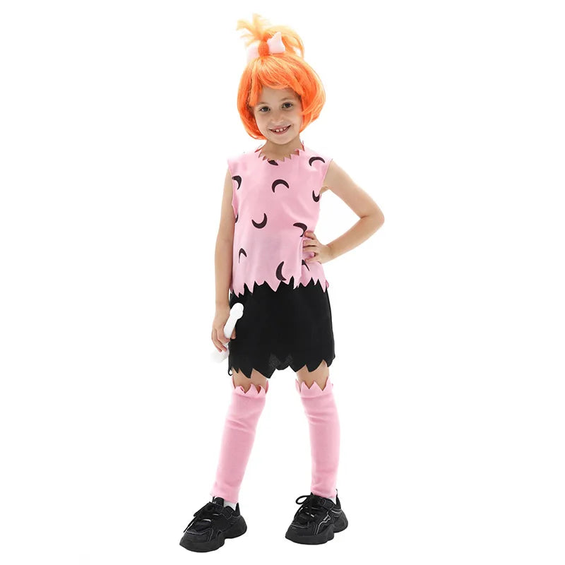 2025 New Arrival Unisex Boys Little Bam Bam Halloween Fancy Dress Up Kids Flint Stone Costume Pink Girls Pebble Costume