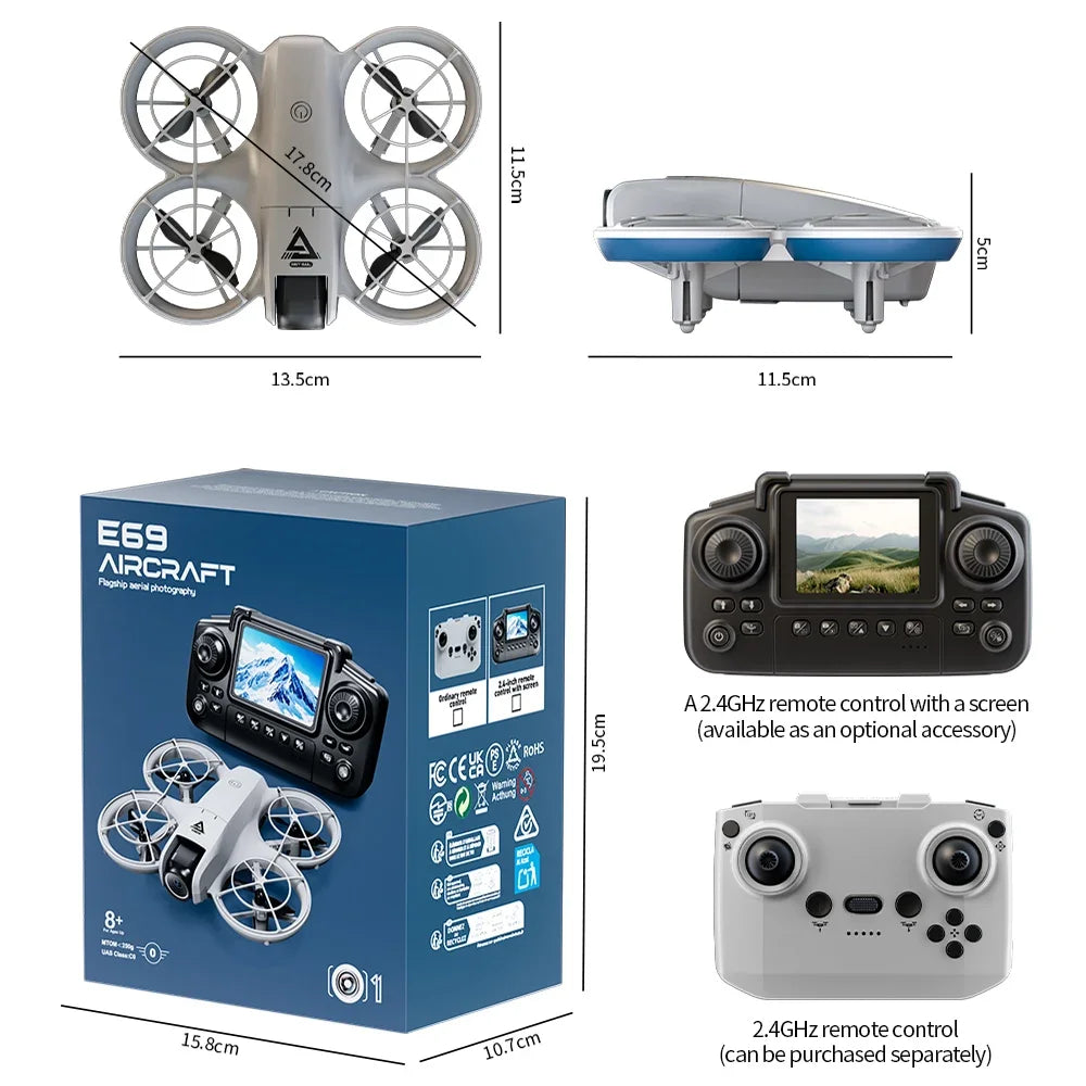 E69 Mini Drone 8K HD Camera Obstacle Avoidance Aerial Photography Brushless Professional Dual Camera Screen Quadcopter