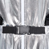 Men Women Halloween Space Astronaut Cosplay Costume Long Sleeve Metallic Shiny Zipper Jumpsuit for Carnival Theme Party Clubwear