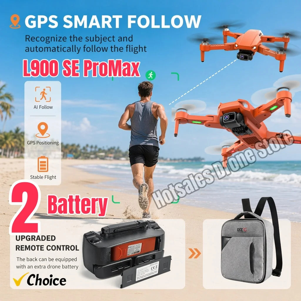 LYZRC L900 SE Promax Drone GPS Smart Follow 2 Batteries HD Dual Lens Foldable RC Quadcopter Brushless Motor FPV Hangpack Factory