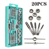 Multifunction Tap and Die Set 12/20Pcs M3-M12 Metric Screw Thread Plugs Hand Screw Taps Straight Taper Tapping and Thread Tools