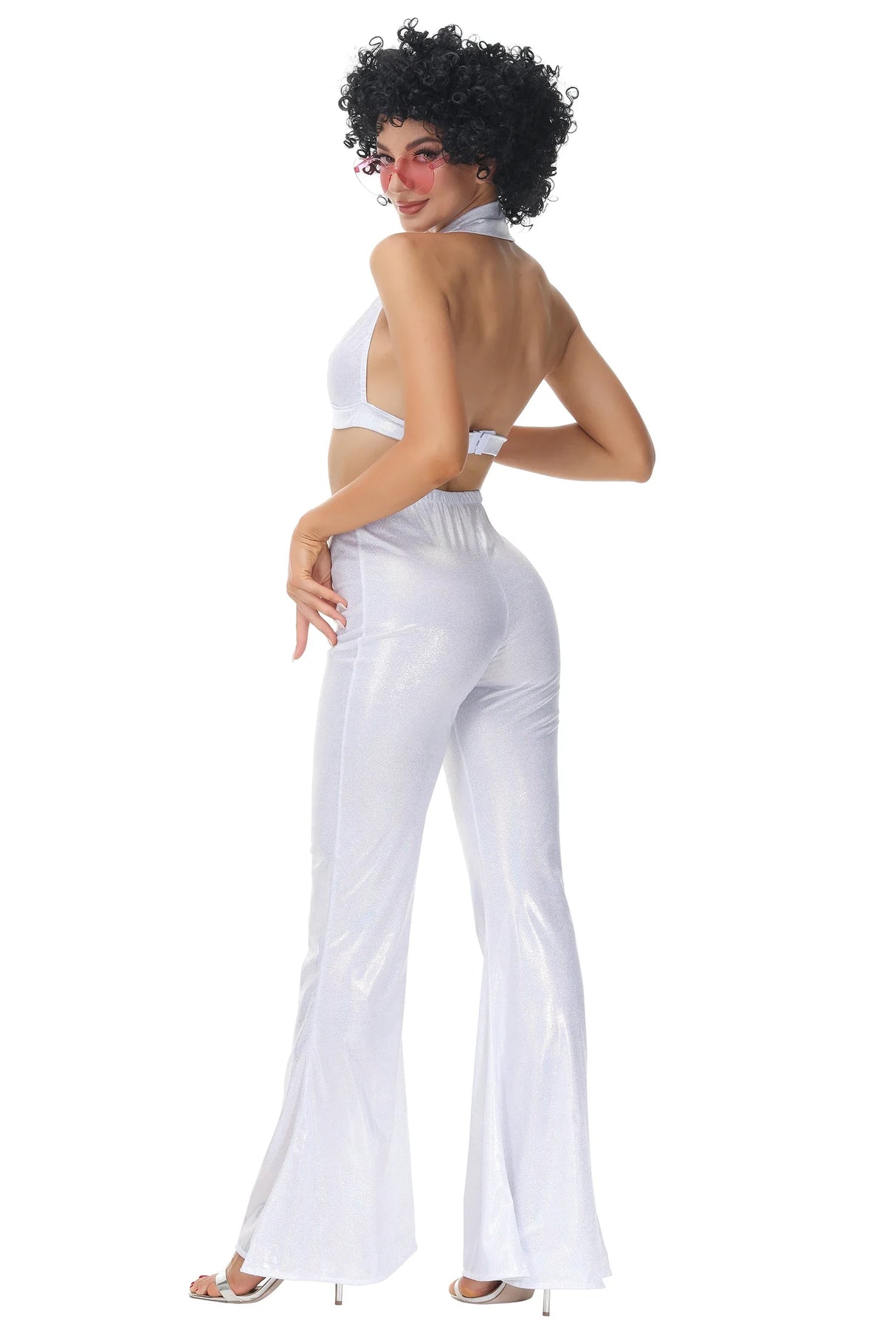 Woman Sexy 70s 80s Hippie Costume Carnival Halloween Party Vintage Rock Disco Fancy Dress Up Hippie Cosplay Jumpsuit