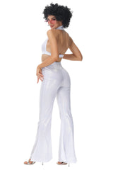 Woman Sexy 70s 80s Hippie Costume Carnival Halloween Party Vintage Rock Disco Fancy Dress Up Hippie Cosplay Jumpsuit