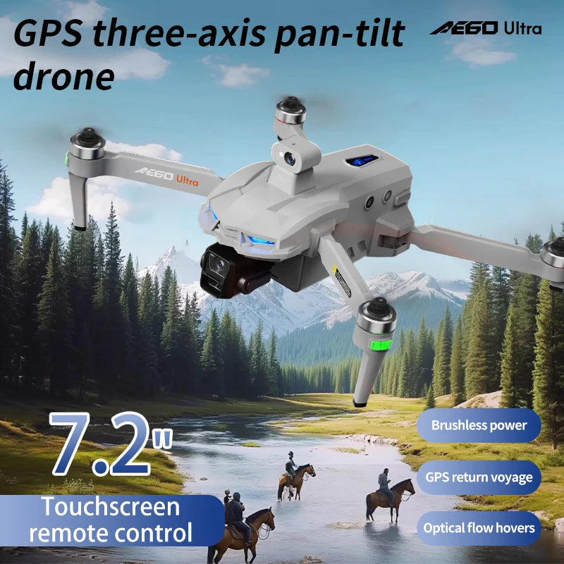2025 AE60 URTLA GPS Drone 8K Camera 3 Axis Gimbal WIFI Avoid Obstacles FPV Brushless Touch Screen Remote Control Quadcopter Toys