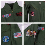 Top Gun Movie Cosplay American Airforce Uniform Halloween Costumes for Men Kids Adult Army Green Pilot Jumpsuit Astronaut