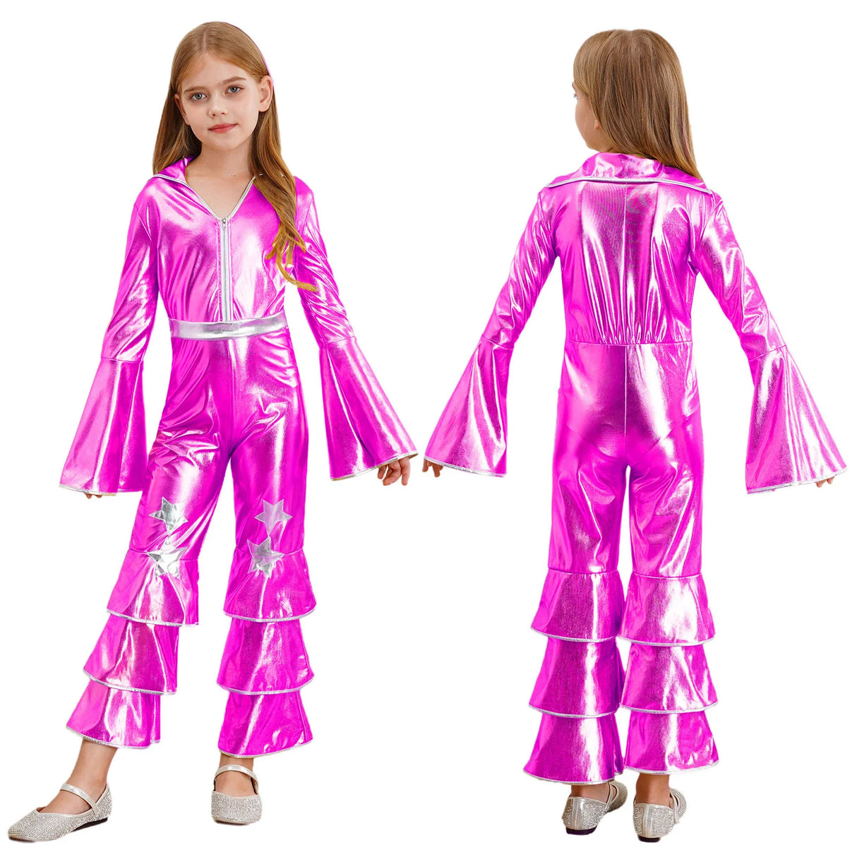 Girls Hippie Costume Cosplay Vintage 60s 70s Disco Stage Performance Dancing Jumpsuit Carnival Shiny Singer Hippies Costumes