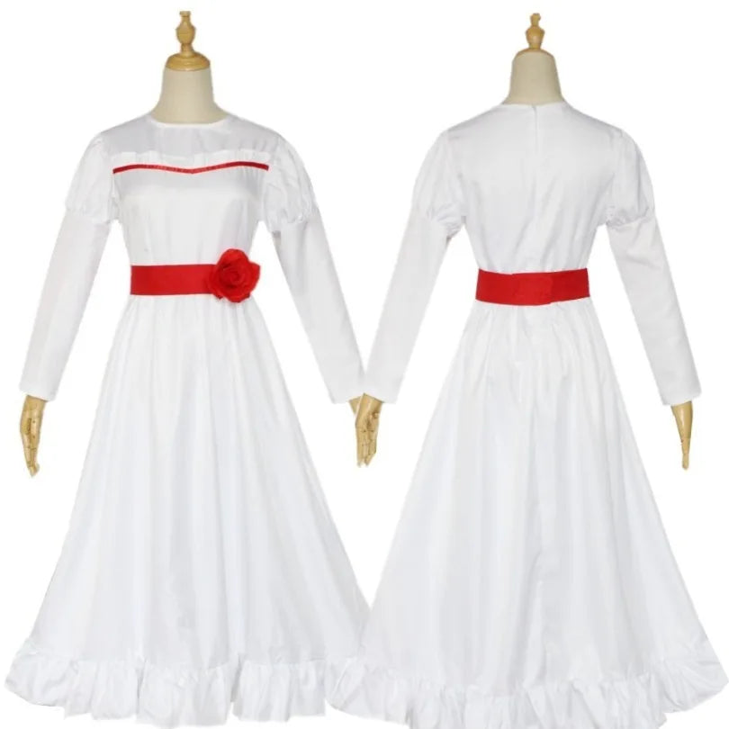Conjing Doll Annabelle child Cosplay Costume Bride of Chucky Annabelle White Dress Adult Women Halloween Scary Outfits Suit