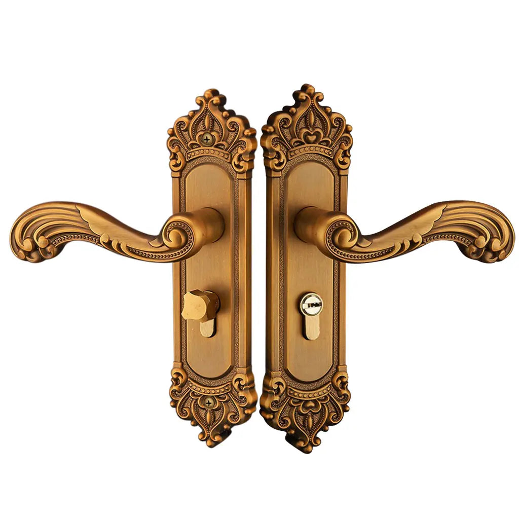 Vintage Security Door Lock Door Handles Levers with 3 Keys for Home Bedroom Office Front Door