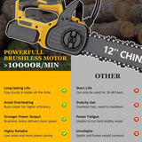 12" Cordless Chainsaw Handheld Garden Electric Chain Saw for Tree Branch Wood Cutting for DeWalt 20v Battery
