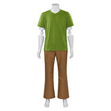 Adult Men Shaggy Cosplay Costume Green V-Neck Short-Sleeve Shirt and Brown Pants Suit Halloween Outfit