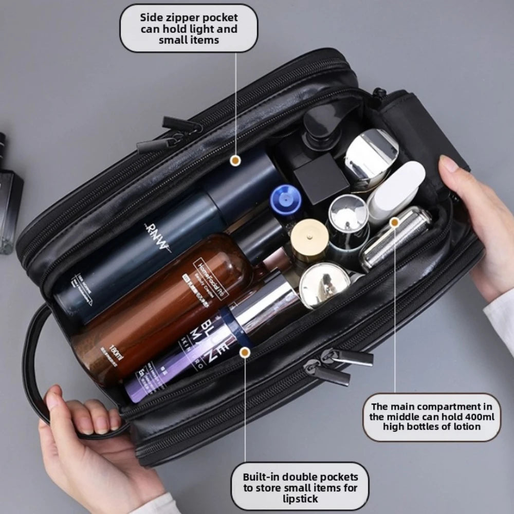 Multi Pockets PU Toiletry Bag For Women Men Travel Essentials Makeup Bags Waterproof Hanging Bag Cosmetic Washing Organizer Bag