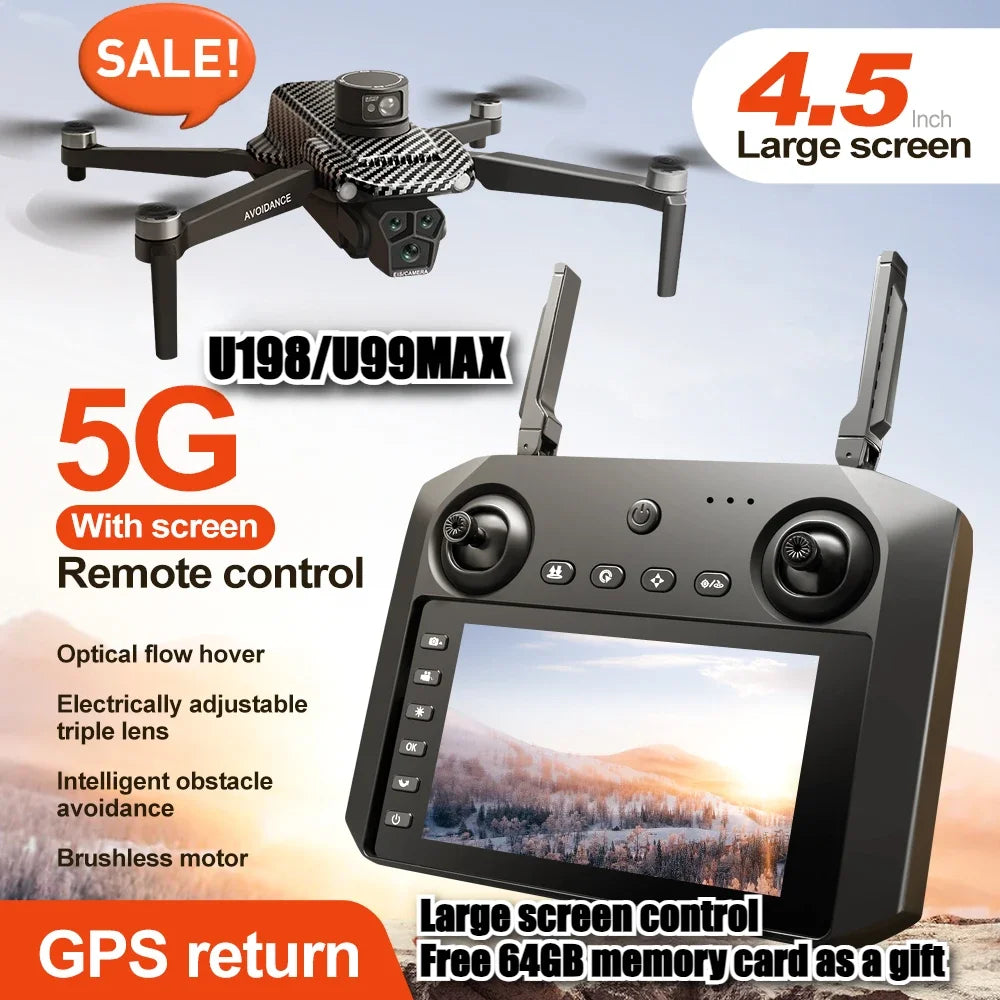 4.5-Inch Screen Controlled Drone GPS Positioning Dual Camera Brushless Motor Aircraft Laser Obstacle Avoidance Remote