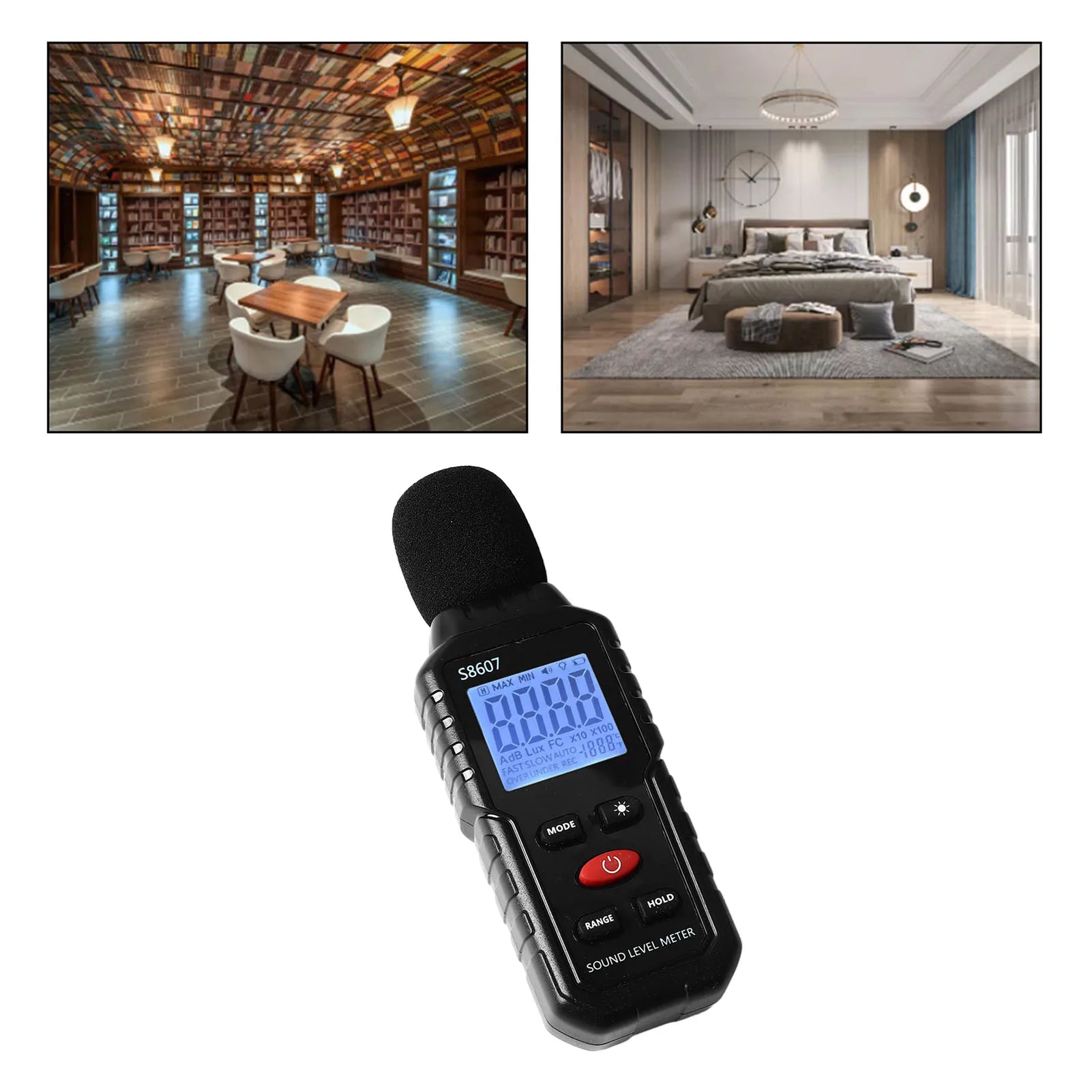 Sound Level Meter Portable SPL Meter Sound Level Meter Digital LCD Display Backlit Screen Noise Decibel Portable SPL Meter S8607