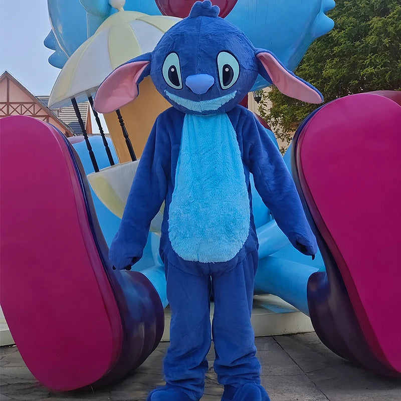 Plush Blue Stitch Mascot Costume Disney Angel Cartoon Fur Cosplay Suit Adult Advertising Fancy Dress Carnival Party Halloween