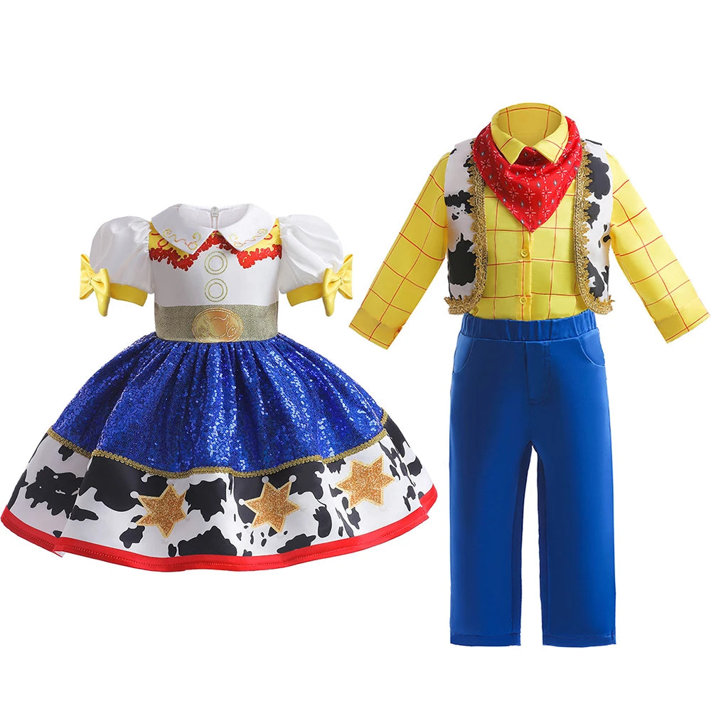 Girls Boys Anime Cosplay outfit Brother-Sister Matching Costume Halloween Toy Cowboy Fancy Dress Up Performance Clothes Set
