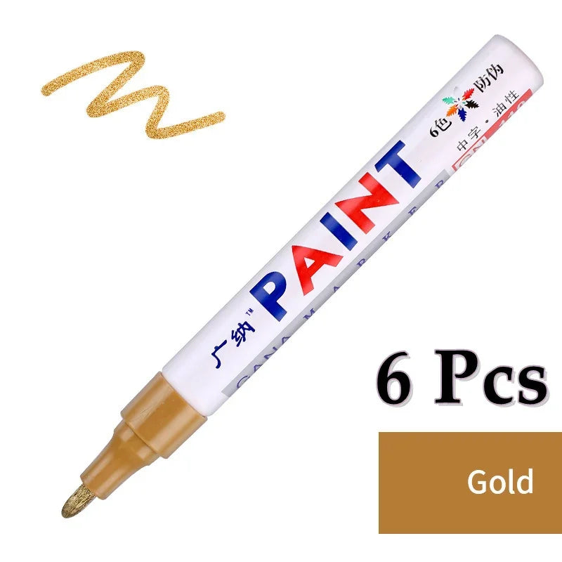 6 Pcs Colorful Permanent Paint Marker Waterproof White Markers tire tread rubber fabric Paint metal 12 Colors Paint Marker Pens