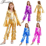 Girls Hippie Costume Cosplay Vintage 60s 70s Disco Stage Performance Dancing Jumpsuit Carnival Shiny Singer Hippies Costumes