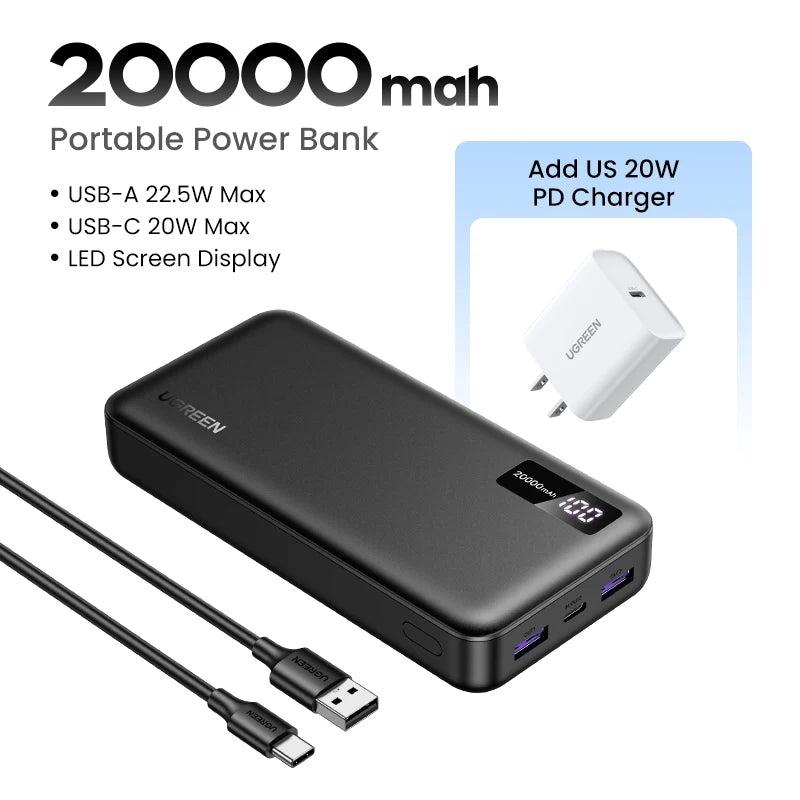 UGREEN 20000mAh portable power bank 20W fast charging