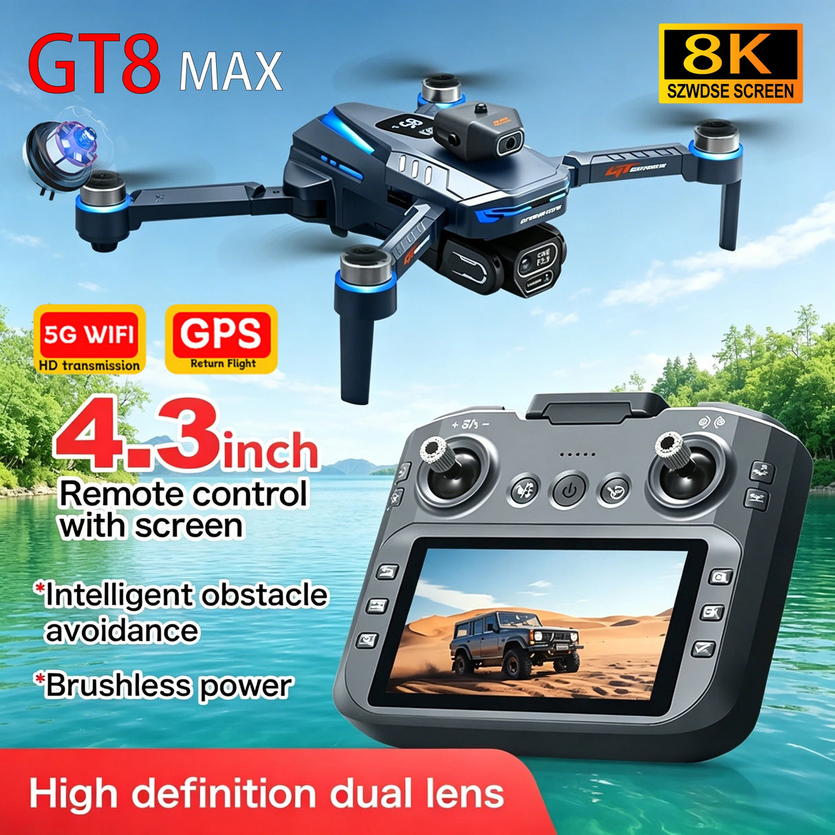 New GT8 MAX RC Drone 4K Professional Dual Camera FPV GPS Brushless Motor Optical Flow Hovering Folding Quadcopter 4k 8K RC Drone