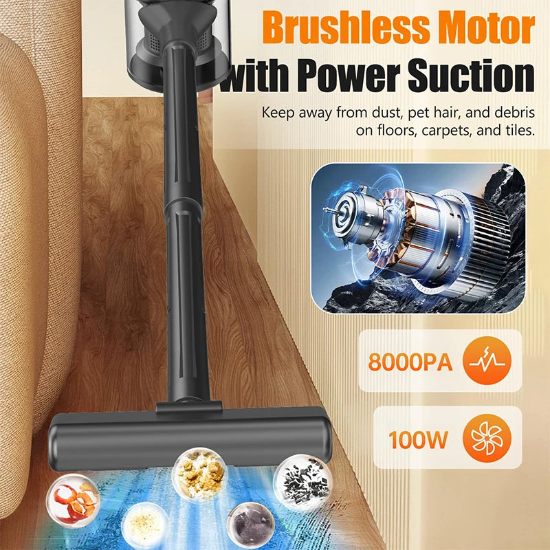 Multifunctional Handheld Vacuum Cleaner, 8Kpa Super Suction Power, 6000Mah Battery USB Charging, Brushless Motor, Adjustable Rod-Type Carpet Cleaner, Household Cleaning Tool