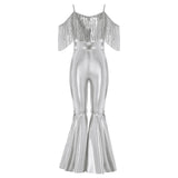 Girls Hippie Costume Cosplay Vintage 60s 70s Disco Stage Performance Dancing Jumpsuit Carnival Shiny Singer Hippies Costumes