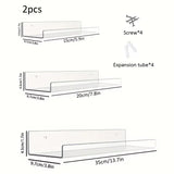 2pc Clear Acrylic Storage Rack Wall Mounted Book Floating Shelf Makeup Display Stand Holder Bathroom Kitchen Organizer