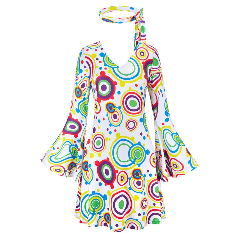 70s Costume Disco Dresses for Women Halloween Costume Sexy Hippie Costume Disco Dress with Disco Headband 70s Outfit Women