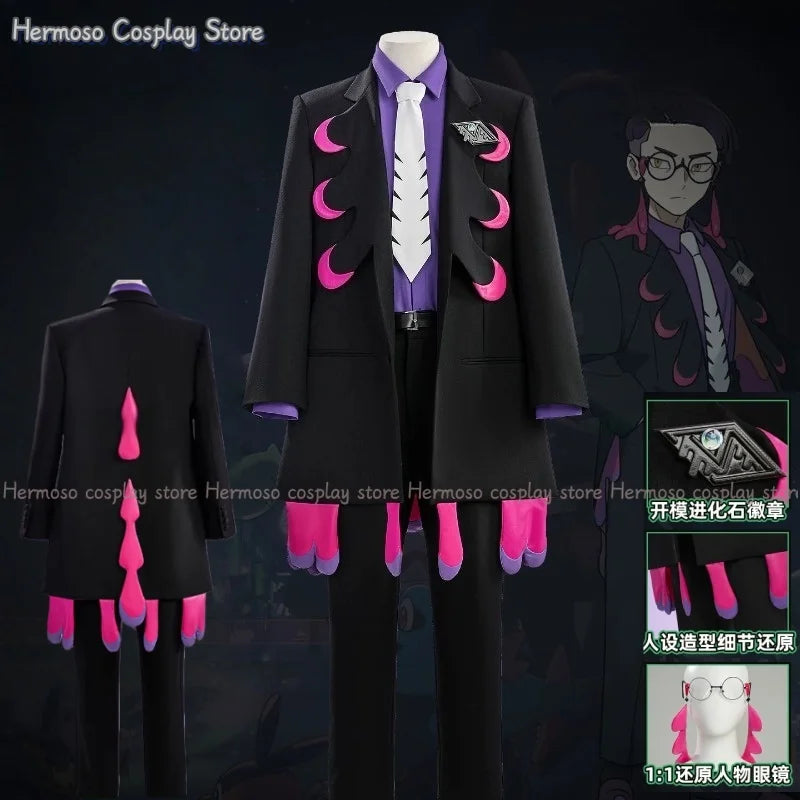 Male Corbeau Cosplay Costume Karasuba Roleplay Uniform Coat Pant Glasses Necktie Men Adult Clothing Outfits Halloween Party Suit
