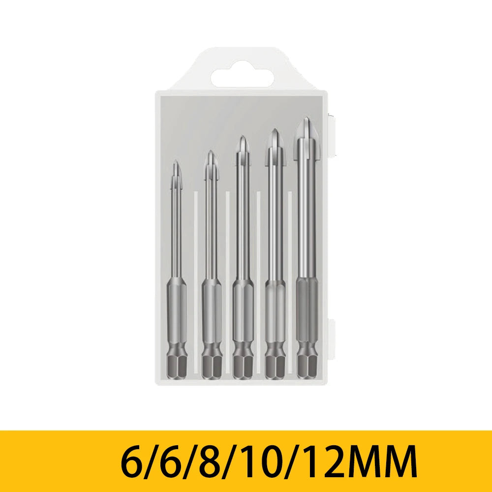 5/6Pcs Set Cross Hex Tile Drill Bits Set for Glass Ceramic Concrete Carbide Hole Opener Brick Hard Alloy Triangle Bit Tool Kit