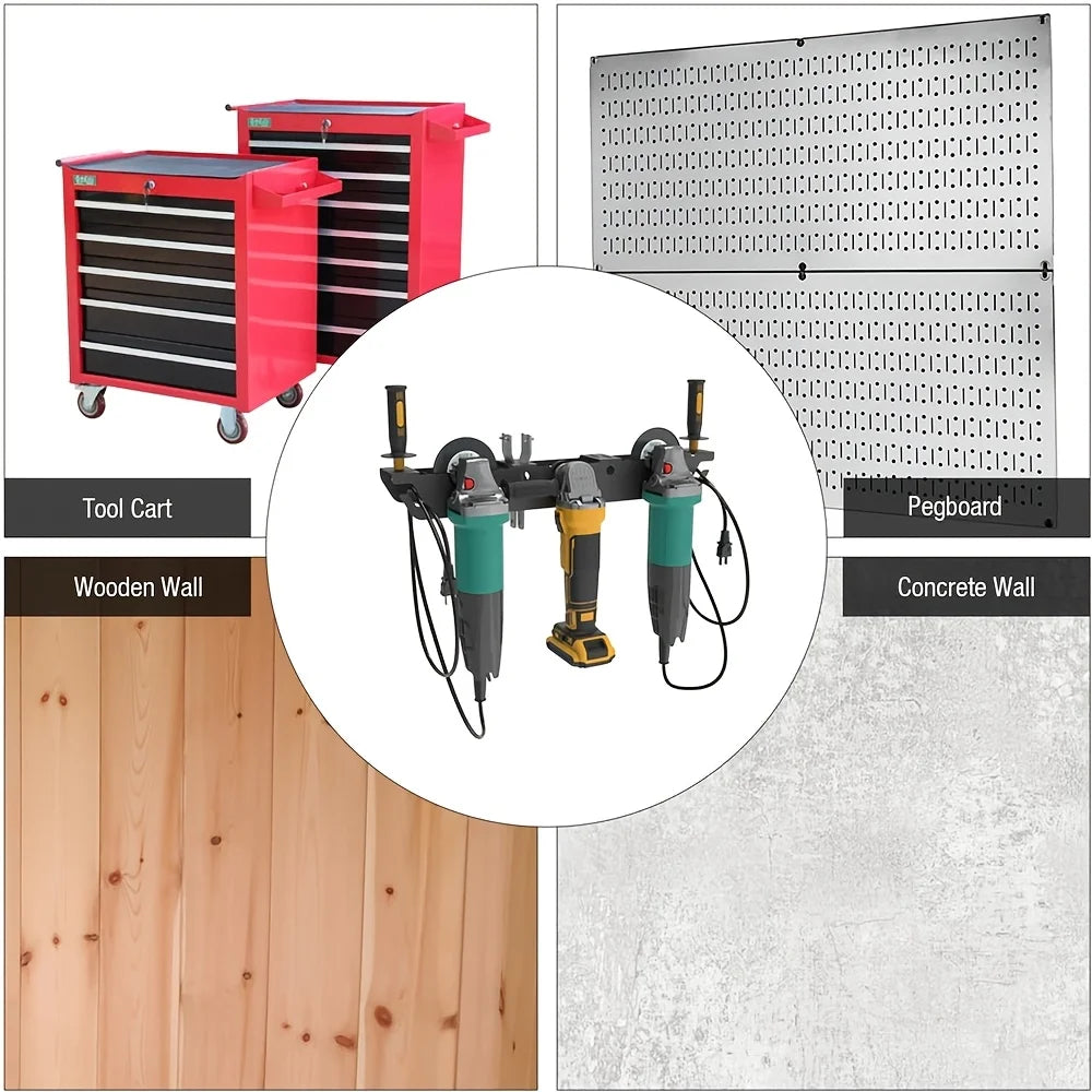 Angle Grinder Holder -2/3 Bay with Cord Hanger, Wall mount Bracket for Cutters Polishers, Garage and Workspace