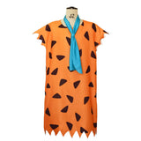 The Flintstones Fred Flintstone Caveman Cosplay Complete Outfit Orange Printed Tunic Blue Scarf Halloween Carnival Party Disfraz
