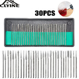 30pcs Shank Diamond Burs Set With Box For Dremel Electric Grinder Power Accessories Abrasive Drill Bit Rotary Tool Set 2.35/3mm