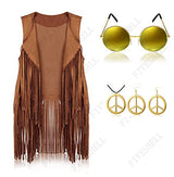 Halloween Hippie Costume Women's Set for Carnival 70s Clothing Accessories Six-Piece Set Tassel Vest+Pants+Headband Set