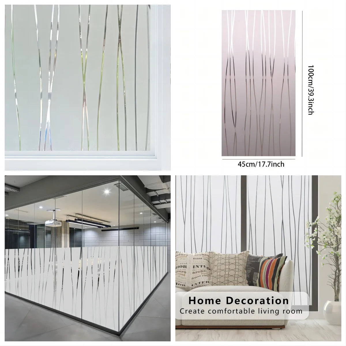 Window Privacy Film Frosted Glass Window Film Static Cling UV Blocking Removable Window Clings Opaque Window Stickers Vinyl