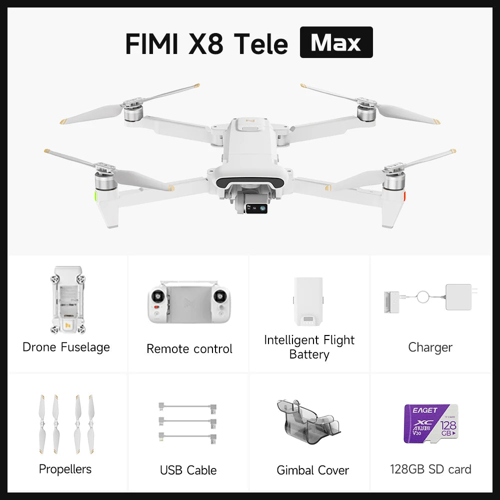 FIMI X8 Tele Max Drone 4K Professional 30min Flight Time 20km Range Original 60fps Dual Camera 3-Axis Gimbal & AI Night Vision