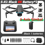 S-X1 MAX GPS Drone with 3-Axis Gimbal 5000m FPV 8K/4K HD Camera with LCD RC Screen 3 Batteries Professional RC Quadcopter Gifts