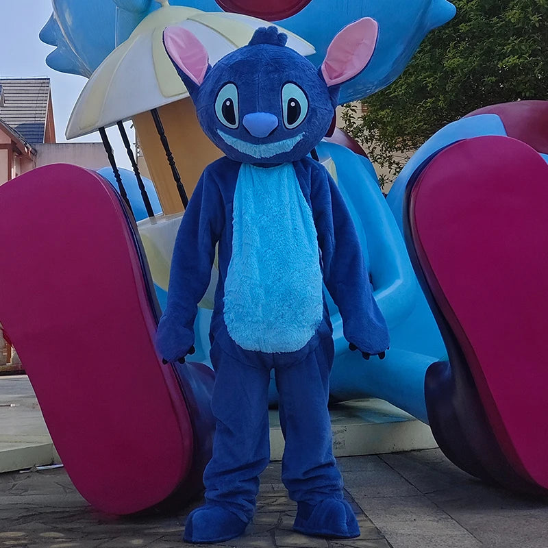 Plush Blue Stitch Mascot Costume Disney Angel Cartoon Fur Cosplay Suit Adult Advertising Fancy Dress Carnival Party Halloween