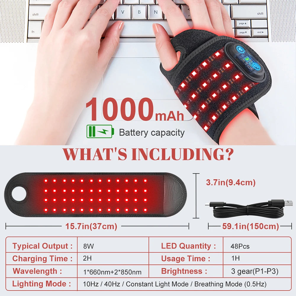 Rechargeable Red Light Therapy Wrap, 660nm 850nm, Relieves Wrist and Ankle Injury, Wrist Belt Ankle Strap for Office Worker, Eld