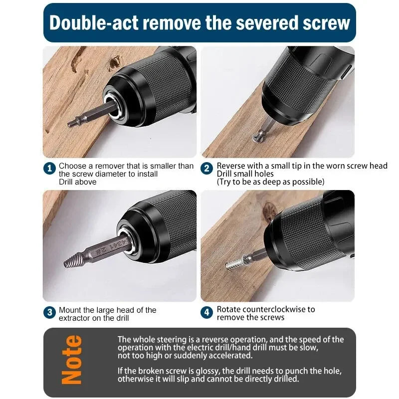 Damaged Screw Extractor Broken Bolt Stripped Set Double Head Tool Easy Out Removal Disassemble Stud Slip Teeth Demolish Remover