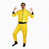 70S Disco Hippie Retro Cosplay Costume Hip Hop Windbreaker 80S Tracksuit Yellow Jacket Pants Hat Halloween Carnival Suit