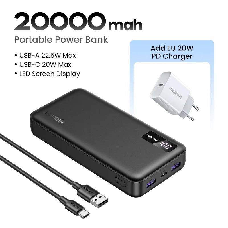 UGREEN 20000mAh portable power bank 20W fast charging