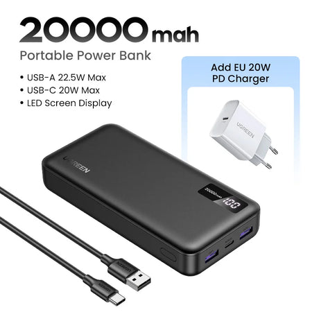 UGREEN 20000mAh portable power bank 20W fast charging