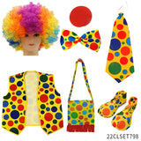 Clown Costume -  Nose Wig Bow Tie Shoes Headband Gloves Hat Stockings and Vest Dress Up Cosplay Props Accessories