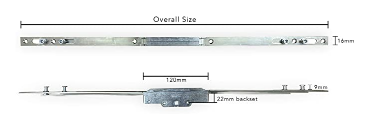 UPVC Window Lock Espag Encloser Twin Cam - 22mm Backset 350mm